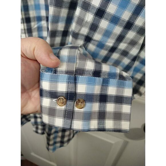Croft & Barrow Men's L Blue Gingham Easy Care Collared Button Long Sleeve Pocket - Picture 6 of 9